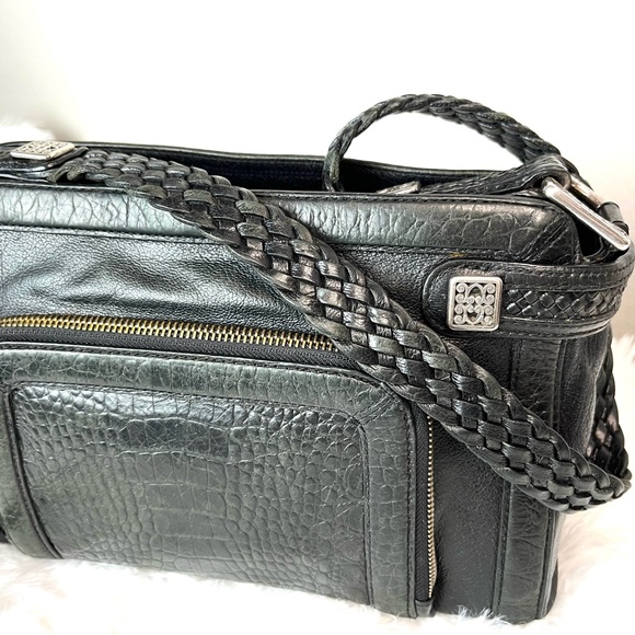 BRIGHTON Croc Embossed with Leather Trim Braid Bag, Black D880058 - Picture 5 of 16
